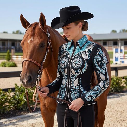 Showmanship Jacket Black Aqua Crystal Rhinestone Western Horse Show Competition Jacket in Kuwait