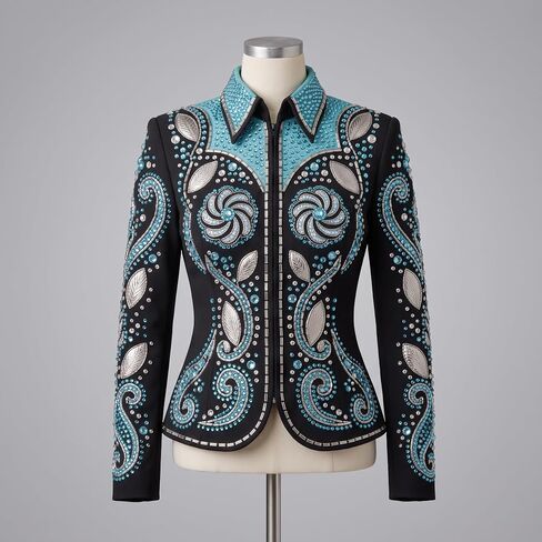 Showmanship Jacket Black Aqua Crystal Rhinestone Western Horse Show Competition Jacket in Kuwait