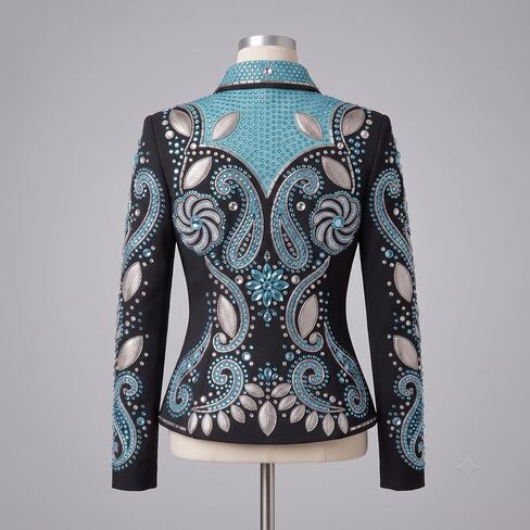 Showmanship Jacket Black Aqua Crystal Rhinestone Western Horse Show Competition Jacket in Kuwait