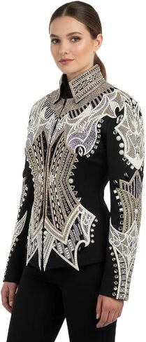 Women's Western Show Jacket, Black with Crystal Rhinestone Embellishment Crystal Embellished Equestrian Horse Show Jacket in Kuwait