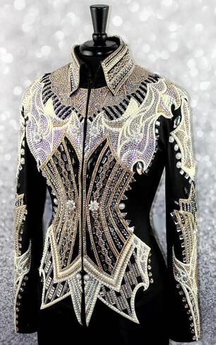 Women's Western Show Jacket, Black with Crystal Rhinestone Embellishment Crystal Embellished Equestrian Horse Show Jacket in Kuwait