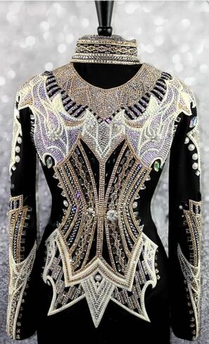Women's Western Show Jacket, Black with Crystal Rhinestone Embellishment Crystal Embellished Equestrian Horse Show Jacket in Kuwait