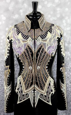 Women's Western Show Jacket, Black with Crystal Rhinestone Embellishment Crystal Embellished Equestrian Horse Show Jacket in Kuwait