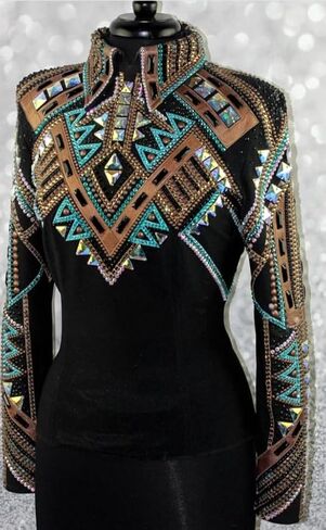 Turquoise & Bronze Crystal Embellished Equestrian Competition Coat with Stretch Fabric in Kuwait