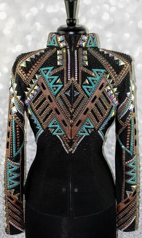 Turquoise & Bronze Crystal Embellished Equestrian Competition Coat with Stretch Fabric in Kuwait