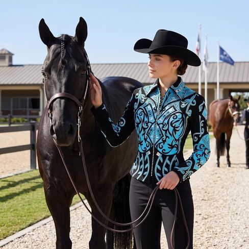 سترة Showmanship سترة منافسة روديو من الكريستال الفيروزي وحجر الراين الغربي لعروض الخيل in Kuwait