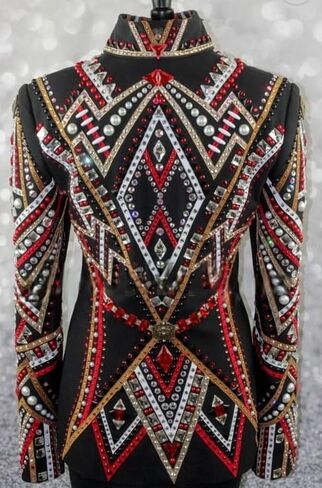 Women's Western Horse Show Jacket Black Red Gold Silver Crystal Rhinestone Equestrian Riding Competition Show Coat in Kuwait