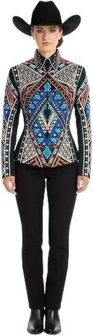 Women's Western Horse Show Jacket Black Turquoise Royal Blue Silver Copper Gold Crystal Equestrian Rodeo Competition Jacket in Kuwait