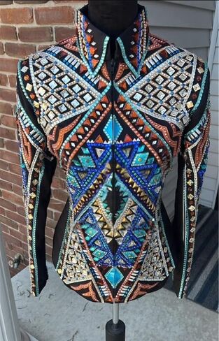 Women's Western Horse Show Jacket Black Turquoise Royal Blue Silver Copper Gold Crystal Equestrian Rodeo Competition Jacket in Kuwait