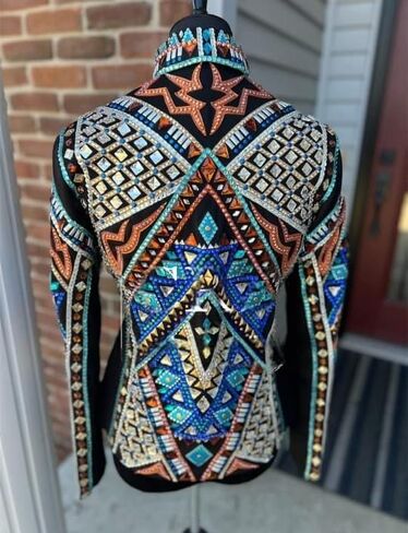 Women's Western Horse Show Jacket Black Turquoise Royal Blue Silver Copper Gold Crystal Equestrian Rodeo Competition Jacket in Kuwait