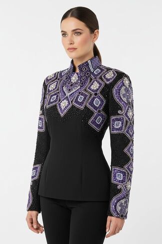 Women's Rhinestone Western Show Jacket Black Purple & Silver Crystal Embellished Equestrian Horse Show Jacket in Kuwait