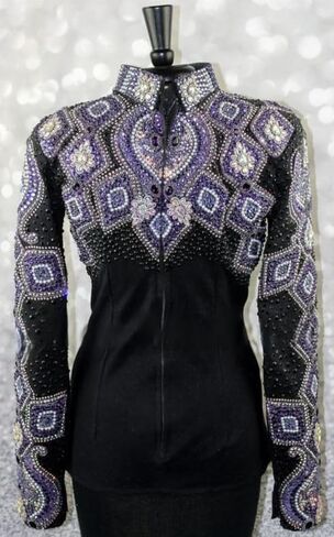 Women's Rhinestone Western Show Jacket Black Purple & Silver Crystal Embellished Equestrian Horse Show Jacket in Kuwait