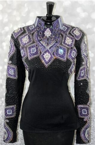 Women's Rhinestone Western Show Jacket Black Purple & Silver Crystal Embellished Equestrian Horse Show Jacket in Kuwait