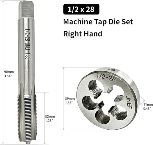 1/2"-28 UNEF Tap and Die Set | 1/2 x 28, HSS Machine Tap Die, Right Hand Threading Tools, Thread Repair or Metal Metalworking in Kuwait