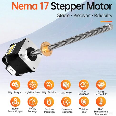 5Pcs Nema 17 Stepper Motor TR8x8 310mm T8 Lead Screw 42x40mm 0.44Nm | 42 Step Motor 62.31oz·in 1.8°‌ 1.7A 1.7Ω Bipolar 2 Phase High Torque 4-Wire Cable 1M for 38D Printer DIY Robot CNC Machine in Kuwait