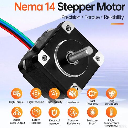محرك متدرج Nema 14 35x29mm 12Ncm (16.99oz · بوصة) 0.6A 4.5Ω ثنائي القطب | 35 محرك متدرج 1.8‌°‌ 2 المرحلة عمود عزم دوران عالي 20.5 مللي متر φ5 مللي متر كابل 4 أسلاك 1 متر للطابعة ثلاثية الأبعاد لتقوم بها بنفسك روبوت ماكينة بتحكم رقمي بالكمبيوتر in Kuwait