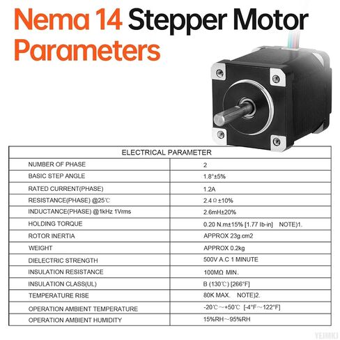 Nema 14 Stepper Motor 35x35mm 20Ncm (28.32oz·in) 1.2A 2.4Ω Bipolar | 35 Stepper Motor High Torque 1.8‌°‌ 2 Phase Shaft 24mm φ5mm 4-Lead Cable 1M for 3D Printer DIY Robot CNC Machine in Kuwait