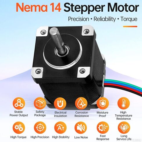 Nema 14 Stepper Motor 35x35mm 20Ncm (28.32oz·in) 1.2A 2.4Ω Bipolar | 35 Stepper Motor High Torque 1.8‌°‌ 2 Phase Shaft 24mm φ5mm 4-Lead Cable 1M for 3D Printer DIY Robot CNC Machine in Kuwait