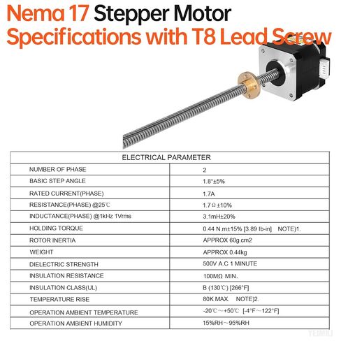 3Pcs Nema 17 Stepper Motor TR8x8 400mm T8 Lead Screw 42x40mm 0.44Nm | 42 Step Motor 62.31oz·in 1.8°‌ 1.7A 1.7Ω High Torque 2 Phase Bipolar 4-Lead Cable 1M for 43D Printer DIY Robot CNC Machine in Kuwait