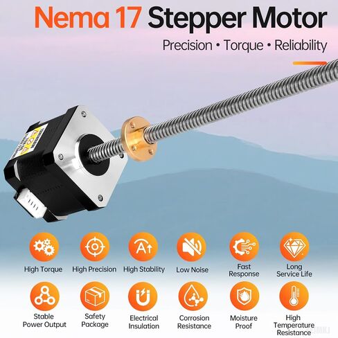 3Pcs Nema 17 Stepper Motor TR8x8 400mm T8 Lead Screw 42x40mm 0.44Nm | 42 Step Motor 62.31oz·in 1.8°‌ 1.7A 1.7Ω High Torque 2 Phase Bipolar 4-Lead Cable 1M for 43D Printer DIY Robot CNC Machine in Kuwait