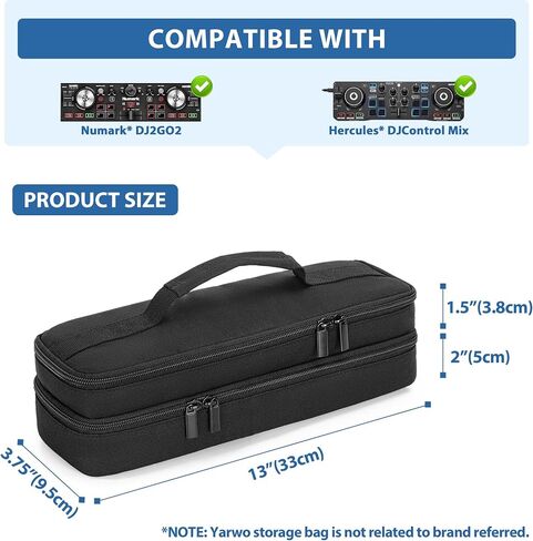 حقيبة وحدة تحكم DJ المحمولة من Yarwo متوافقة مع خلاط اللمس Numark DJ2GO2، وحقيبة سفر مزدوجة الطبقة مع حزام تثبيت للوحة DJ الجيبية، وكابل USB، وكابلات RCA وغيرها من الملحقات (الحقيبة فقط) in Kuwait