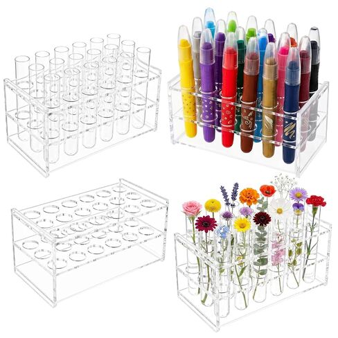 Lawei 4 Pack Clear Acrylic Test Tube Rack, 18 Holes Test Tube Holder for 10ML/15ML Tubes with 17MM Hole Diameter, 3-Layer Stable Plastic Centrifuge Tube Holder for Lab, Home, School, Display in Kuwait