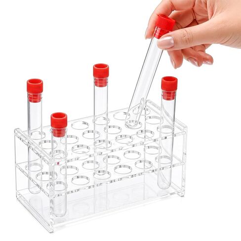 Lawei 4 Pack Clear Acrylic Test Tube Rack, 18 Holes Test Tube Holder for 10ML/15ML Tubes with 17MM Hole Diameter, 3-Layer Stable Plastic Centrifuge Tube Holder for Lab, Home, School, Display in Kuwait
