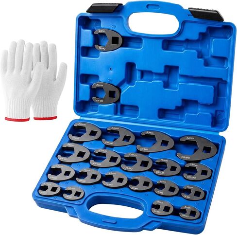 21Pcs Crows Foot Wrench Set, 1/2" and 3/8" Metric Flare Nut Wrench Kit Cr Mo Steel, Drive Flare Nut Crowfoot Wrench Set,Flare Nut Wrench Kit for Removing Nuts from hard-to-reach Areas in Kuwait
