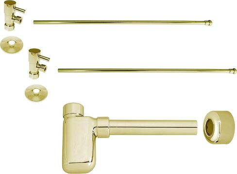 Westbrass A1938QRL-01 Freestanding Pedestal Lavatory Sink Installation Kit with Flat Trap and 1/4-Turn Lever Handles, Polished Brass in Kuwait
