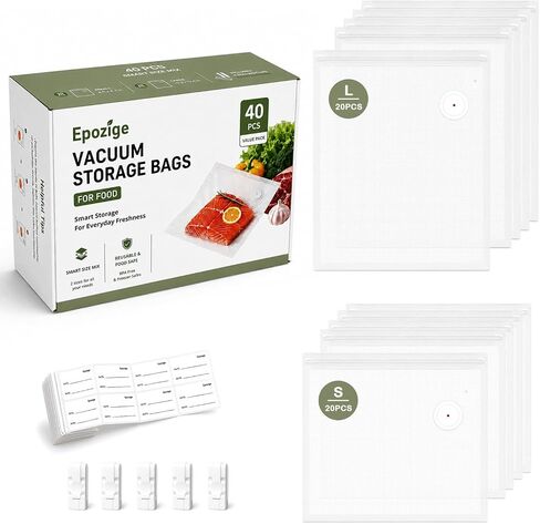 40 PCS Vacuum Sealer Bags for Food with Air Valve, BPA-Free Reusable Food Vacuum Sealer Bags (20 Small+20 Large) in Kuwait