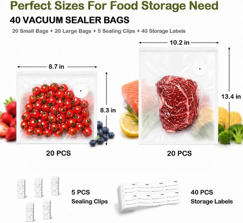 40 PCS Vacuum Sealer Bags for Food with Air Valve, BPA-Free Reusable Food Vacuum Sealer Bags (20 Small+20 Large) in Kuwait