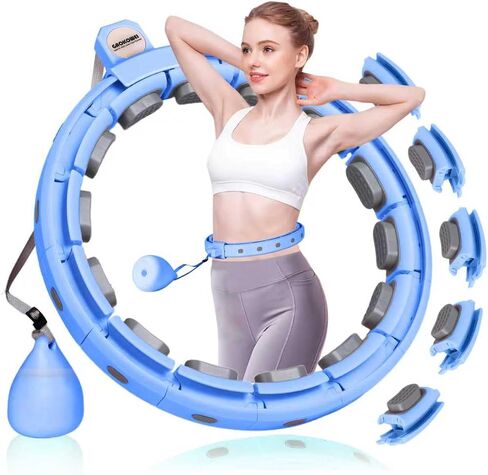 Smart Silent Weighted Exercise Infinity Hoop - Patent Pending (80% Quieter + Auto Count), Adjustable 30"-50" Fitness Hoop for Adults, Core Ab Workout with Circle for Women & Men(Blue) in Kuwait