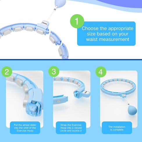 Smart Silent Weighted Exercise Infinity Hoop - Patent Pending (80% Quieter + Auto Count), Adjustable 30"-50" Fitness Hoop for Adults, Core Ab Workout with Circle for Women & Men(Blue) in Kuwait