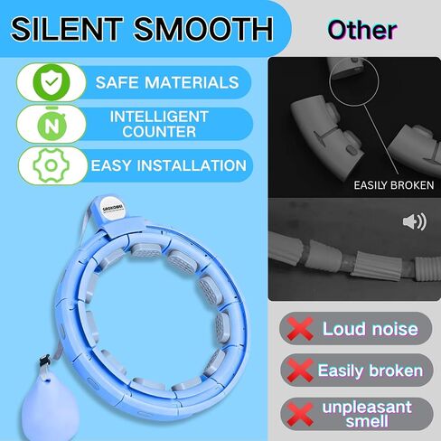 Smart Silent Weighted Exercise Infinity Hoop - Patent Pending (80% Quieter + Auto Count), Adjustable 30"-50" Fitness Hoop for Adults, Core Ab Workout with Circle for Women & Men(Blue) in Kuwait