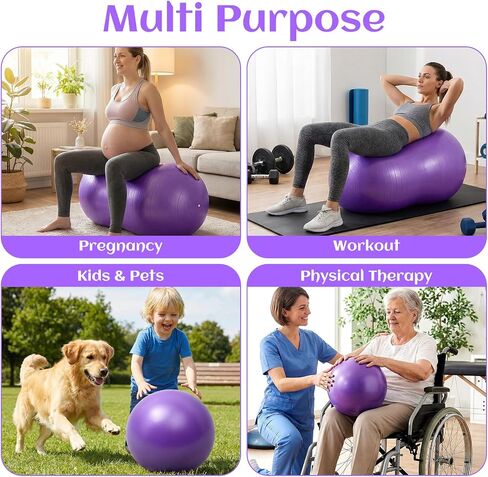 2PCS Peanut Balls 35.43×17.71 inch Exercise Yoga Pregnancy Ball with Pump, Anti Burst Physical Therapy Equipment for Labor Birthing Core Strength Training, Home Gym Fitness in Kuwait