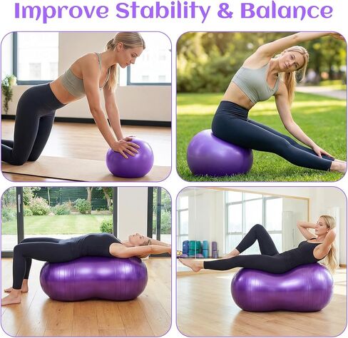 2PCS Peanut Balls 35.43×17.71 inch Exercise Yoga Pregnancy Ball with Pump, Anti Burst Physical Therapy Equipment for Labor Birthing Core Strength Training, Home Gym Fitness in Kuwait