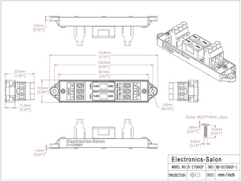 DC +/- Dual Channel 5 to 58V 10Amp ATO Fuse Moudle, Screw Mount, Electrical Fuse D-1705GP in Kuwait