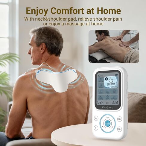 Comfytemp TENS Unit with Specialized Pads for Lower Back & Neck Shoulder Pain Relief, Easy-to-Use TENS Unit Muscle Stimulator with Large Display, Portable Dual Channel TENS Machine with Carrying Case in Kuwait