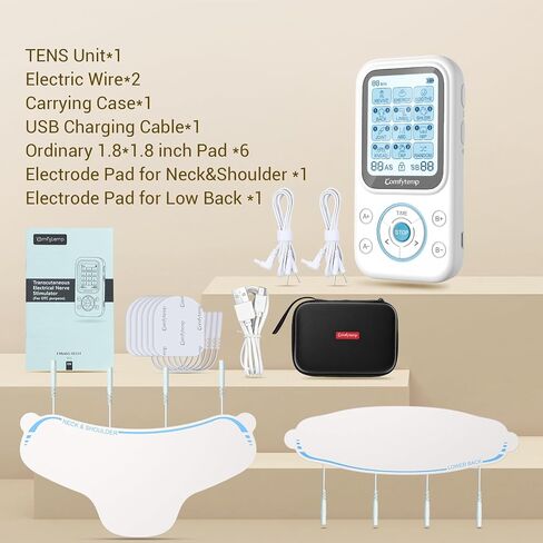Comfytemp TENS Unit with Specialized Pads for Lower Back & Neck Shoulder Pain Relief, Easy-to-Use TENS Unit Muscle Stimulator with Large Display, Portable Dual Channel TENS Machine with Carrying Case in Kuwait