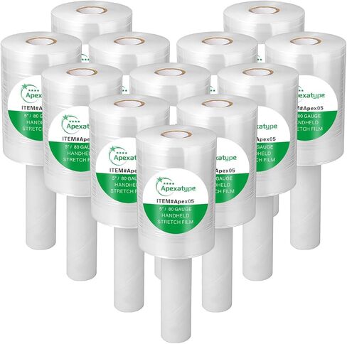 Plastic Shrink Wrap Roll, 5" x 1200', 12 Rolls | 80 Gauge, 500% Stretch, With Handles, Stretch Film WrapFor Moving, Shipping, Packing, Pallet & Furniture Protection in Kuwait
