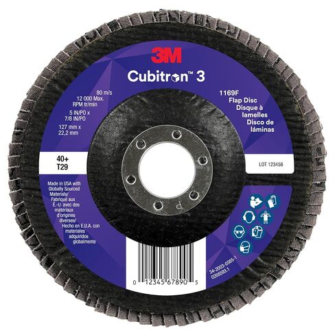 قرص 3M Cubitron 3 Flap 1169F، 40+، T27-Flat Quick Change، 6 بوصة × 5/8 بوصة-11، 5 قطعة/علبة in Kuwait