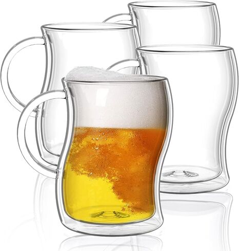 BTaT- Double Walled Glass Coffee Mugs, 12 oz, Set of 4, Glass Coffee Cups with Handle, Insulated Clear Coffee Mug for Hot Beverages, Cappuccino, Latte, Tea, Americano, Microwave & Freezer Safe in Kuwait