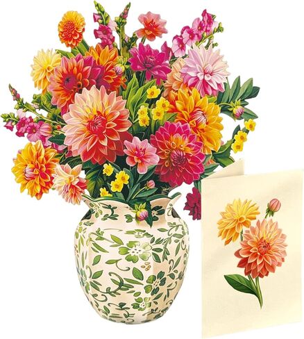Freshcut Paper Mini Dahlia Sunrise Pop Up Cards, 6 Inch Mini Sized Forever Flower Bouquet 3D Popup Greeting Card, Birthday Cards, Valentine's Day Card, Blank Notecard & Envelope in Saudi Arabia