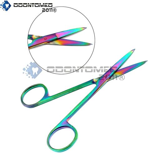 Set of 2 Multi Titanium Rainbow Color Scissors 4.5 inch Straight & curved Iris Micro handle Fine Point Dental Gum Scissors Stainless Steel Size 4.5" in Kuwait