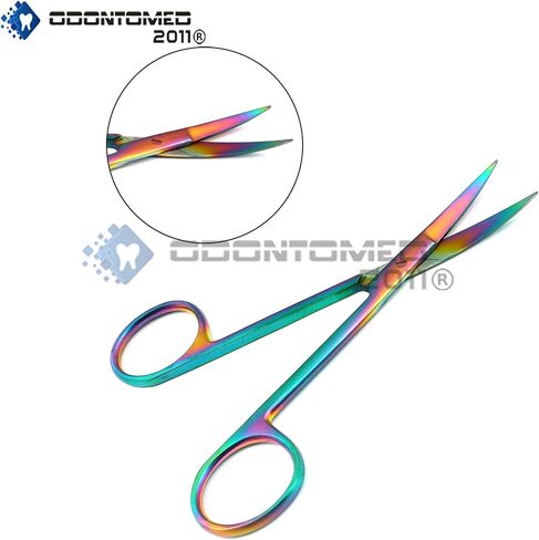 Set of 2 Multi Titanium Rainbow Color Scissors 4.5 inch Straight & curved Iris Micro handle Fine Point Dental Gum Scissors Stainless Steel Size 4.5" in Kuwait