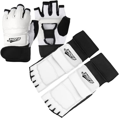 Taekwondo Hand and Foot Protectors for Adult and Youth, Sanda Foot Back and Foot Surface Protectors, Combat Gloves, Half-Finger Sanda Gloves. in Kuwait