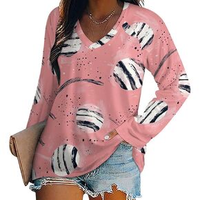 Purple Volleyball Womens Tops Long Sleeve V Neck Shirts for Women Double Layer Collar Loose Fit T Shirts for Women in Kuwait