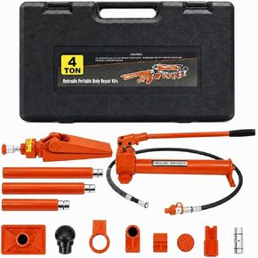 10 Ton Porta Power Kit, Hydraulic Ram with Pump, Portable Hydraulic Jack with Storage Case, Heavy-Duty Ram Spreader Attachments, Blow-Molded Storage Case for Car/Truck/Garage, Yellow in Kuwait