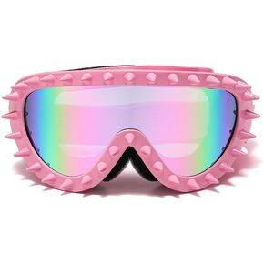 Vintage Oversized Rivet Ski Goggles Snow Goggles Luxury Snowboard Goggles for Men Women Colorful Lens (Pink/Pink Silver) in Kuwait