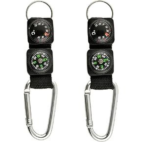 2Pcs Black Carabiner Key Chain Compass Thermometer Metal Camping Outdoor Gadgets Hiking Survival to Multifunctional Mountaineering Sports Outdoor Recreation Accessories in Kuwait